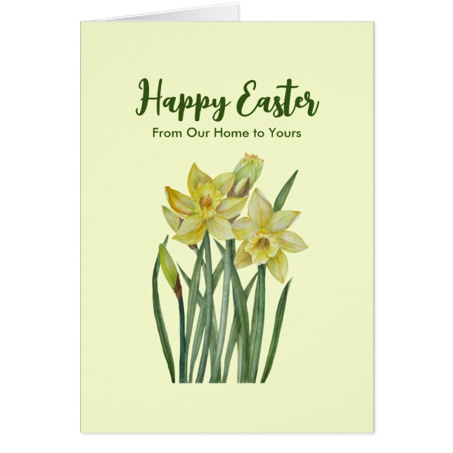 Happy Easter from Our Home Watercolor Daffodils Cards (Front)