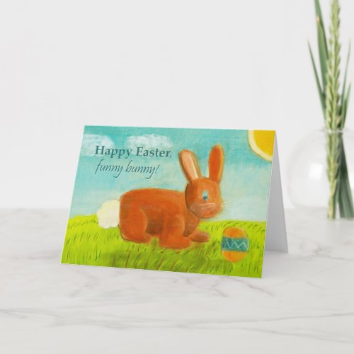 Happy Easter Funny Bunny Egg Meadow Spring Flower Holiday Card