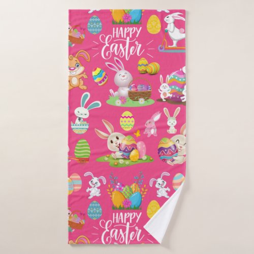 Happy Easter Funny Bunny Wishes And Colorful     Bath Towel