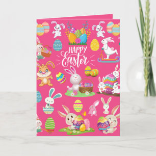 Happy Easter ,Funny Bunny Wishes And Colorful Card