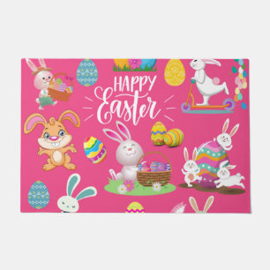 Happy Easter ,Funny Bunny Wishes And Colorful Doormat