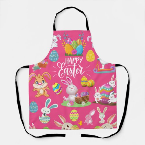 Happy Easter Funny Bunny Wishes And Colorful Eggs Apron