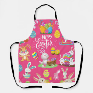 Happy Easter ,Funny Bunny Wishes And Colorful Eggs Apron