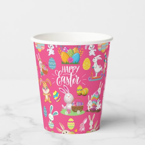 Happy Easter Funny Bunny Wishes And Colorful Eggs Paper Cups