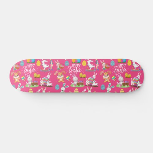 Happy Easter Funny Bunny Wishes And Colorful Eggs Skateboard