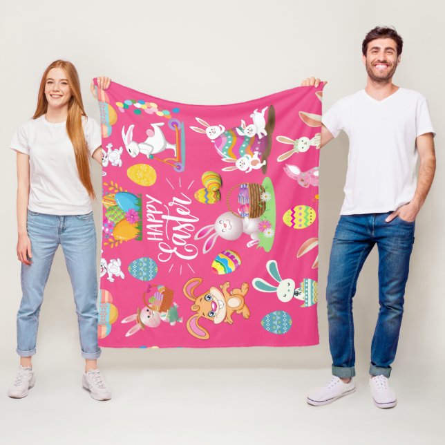 Happy Easter ,Funny Bunny Wishes And Colorful     Fleece Blanket (In Situ)