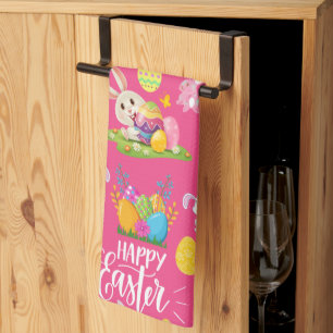 Happy Easter ,Funny Bunny Wishes And Colorful Kitchen Towel