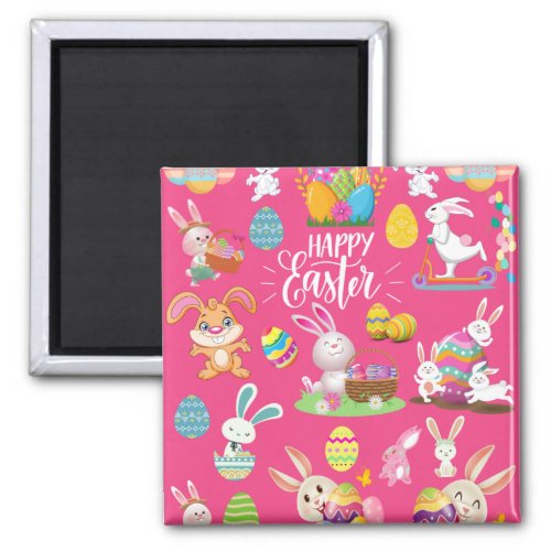 Happy Easter Funny Bunny Wishes And Colorful    Magnet
