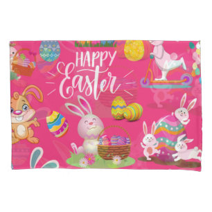 Happy Easter ,Funny Bunny Wishes And Colorful Pillow Case
