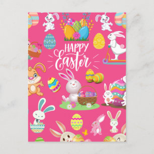 Happy Easter ,Funny Bunny Wishes And Colorful Postcard