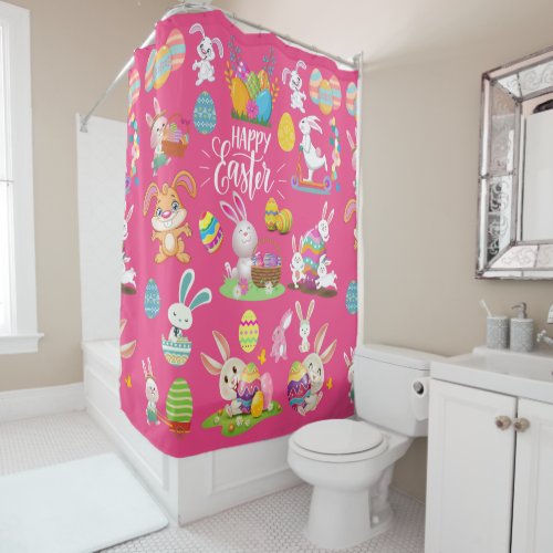 Happy Easter Funny Bunny Wishes And Colorful     Shower Curtain