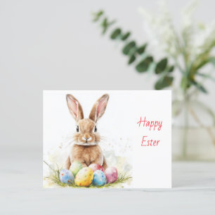 Happy Easter – Funny Bunny with Egg Delight Holiday Postcard