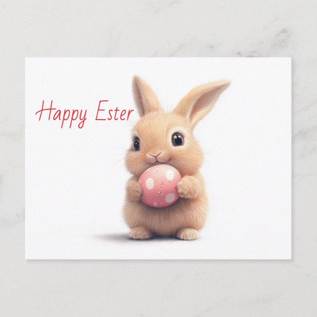 Happy Easter – Funny Bunny with Egg Delight Postcard (Front)