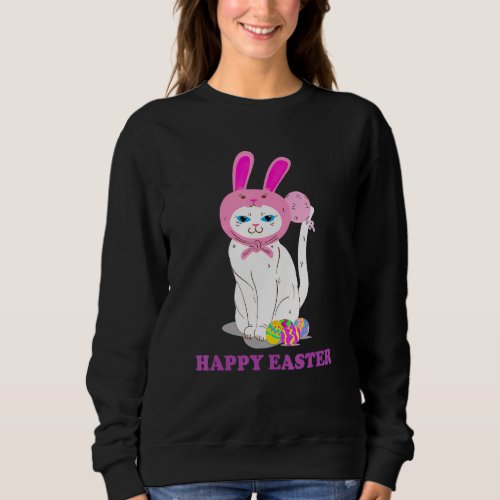 Happy Easter Funny Cat Bunny Cosplay Easter Day Sweatshirt