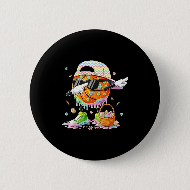 Happy easter funny easter bunny basketball men boy button (Front)