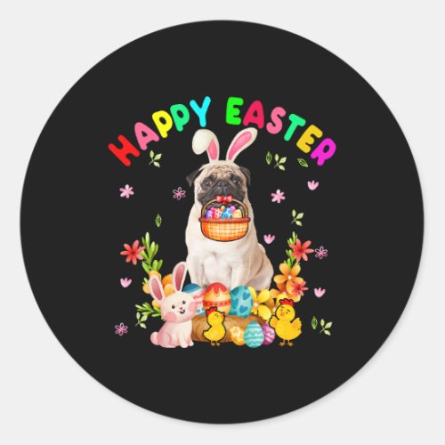 Happy Easter Funny Easter Day Pug Bunny Eggs Lover Classic Round Sticker