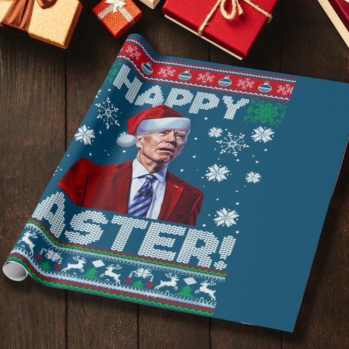Happy Easter Funny Joe Biden Santa Christmas blue Wrapping Paper