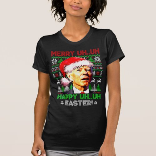 Happy Easter Funny Joe Biden Santa Hat Ugly Xmas  T_Shirt