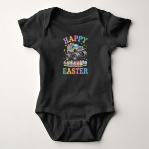Happy Easter Funny Monster Truck Crush Eggs Baby Bodysuit