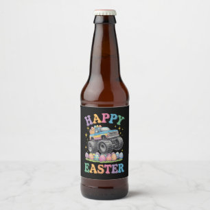 Happy Easter Funny Monster Truck Crush Eggs Beer Bottle Label