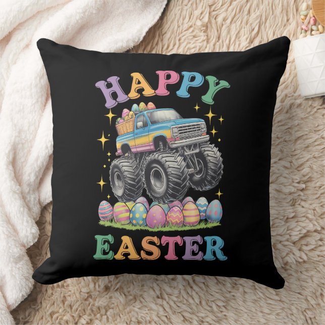 Happy Easter Funny Monster Truck Crush Eggs Throw Pillow (Blanket)