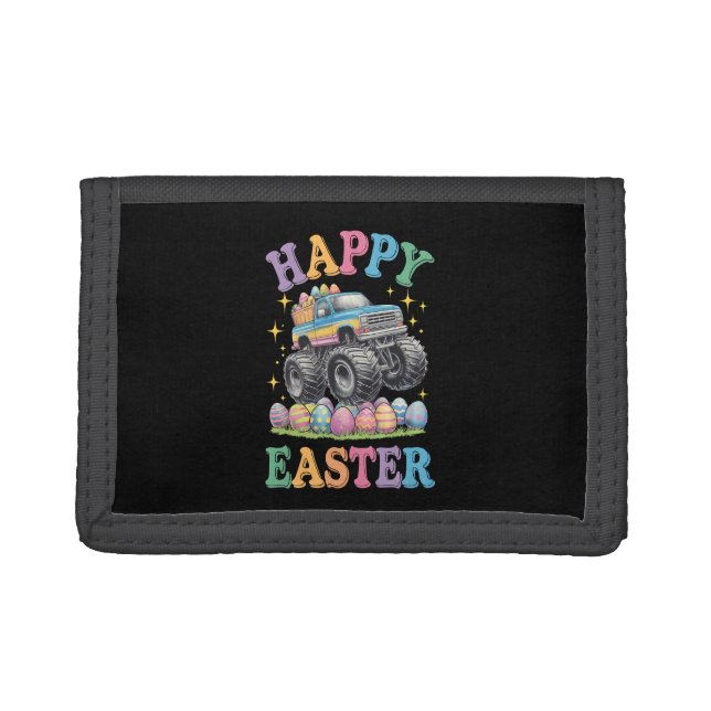 Happy Easter Funny Monster Truck Crush Eggs Trifold Wallet (Front)