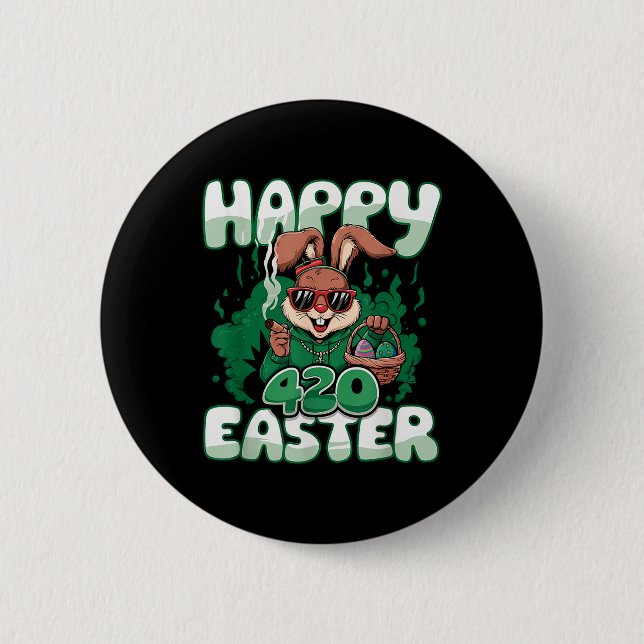 Happy Easter Funny Smoking Easter Bunny Men Women  Button (Front)