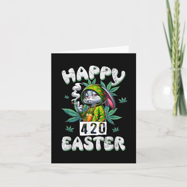 Happy Easter Funny Smoking Easter Bunny Men Women  Card (Front)
