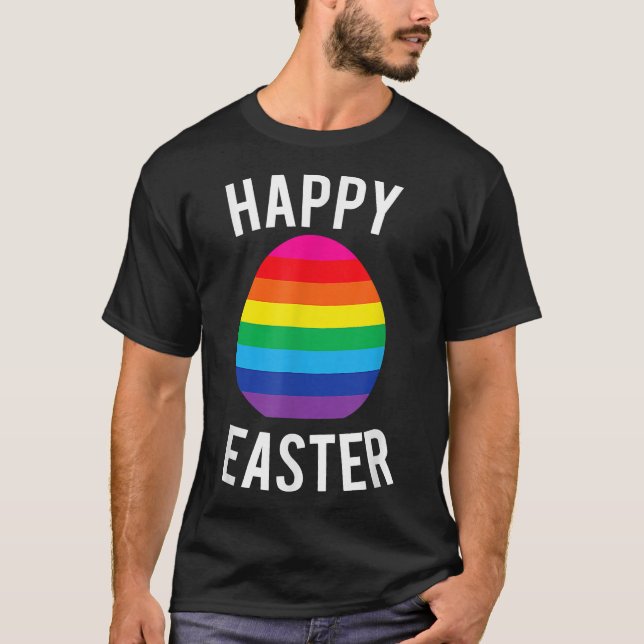 Happy Easter Gay Pride Rainbow Egg Fun  T-Shirt (Front)