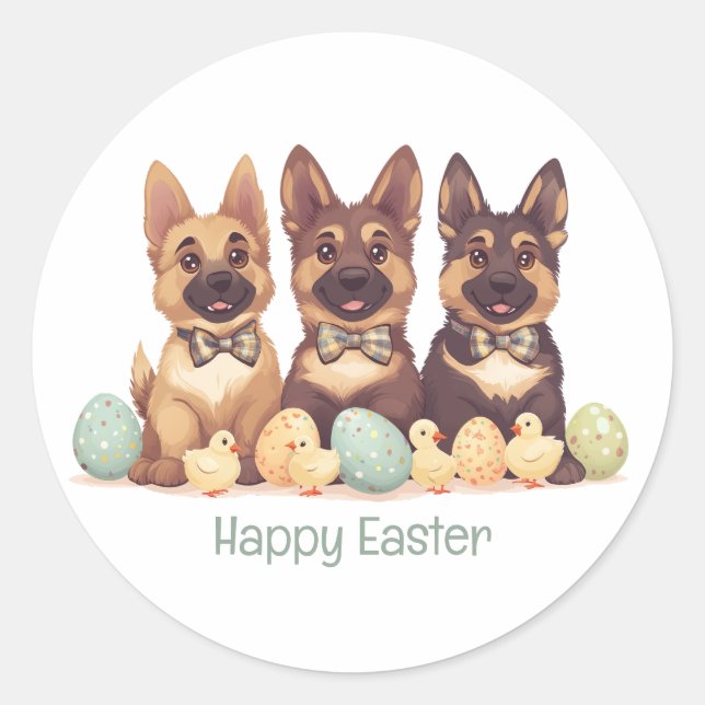Happy Easter German Shepherd Dogs Classic Round Sticker (Front)