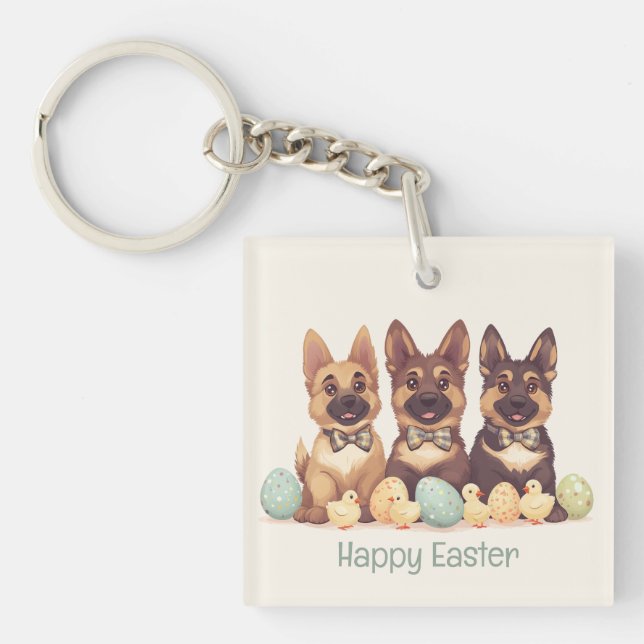 Happy Easter German Shepherd Dogs Keychain (Front)