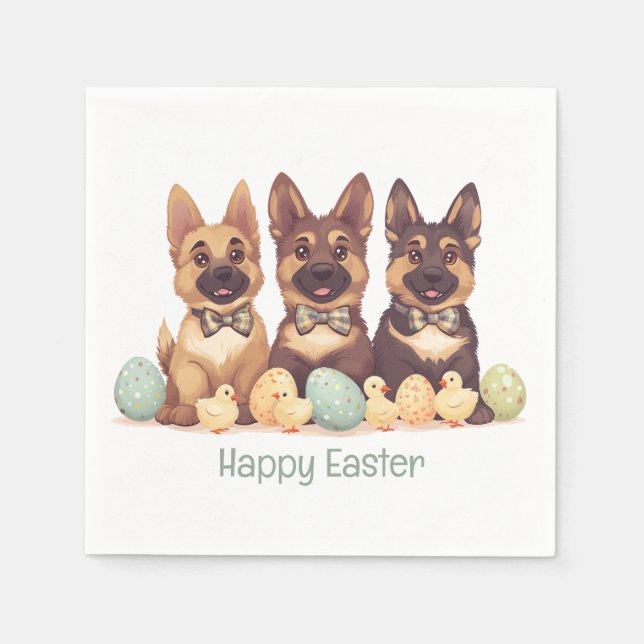 Happy Easter German Shepherd Dogs Napkins (Front)
