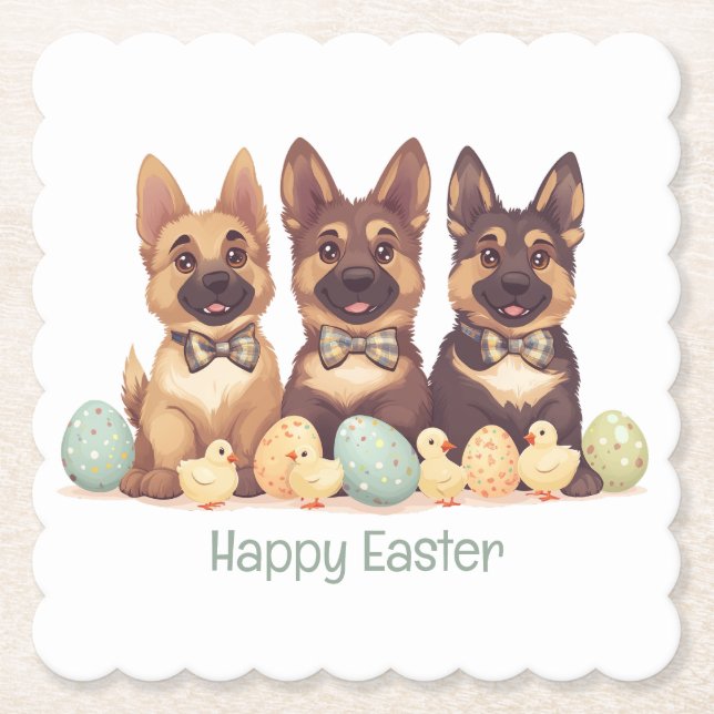 Happy Easter German Shepherd Dogs Paper Coaster