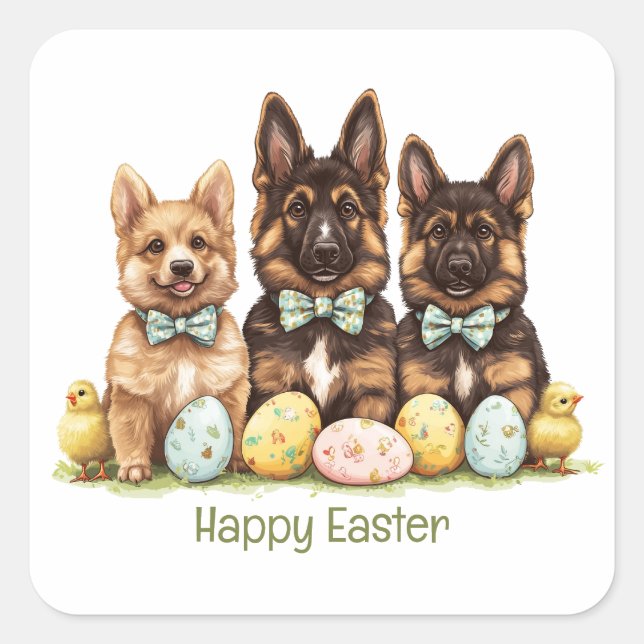 Happy Easter German Shepherd Dogs Square Sticker (Front)