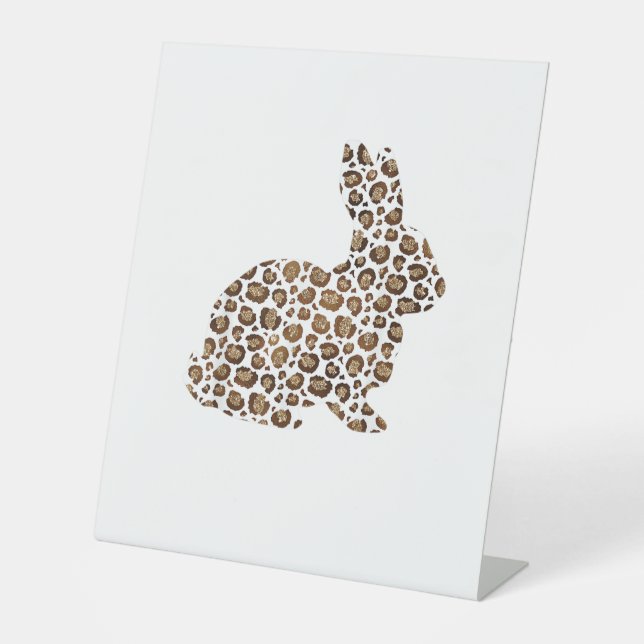Happy Easter Gift Leopard Print Pattern Bunny Rabb Pedestal Sign (Front)