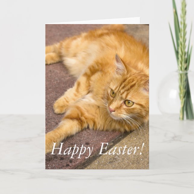 Happy Easter Ginger Cat Holiday Card (Front)