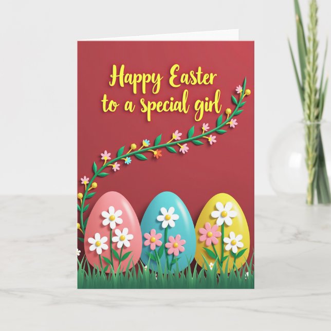 Happy Easter Girl Paper Art Card (Front)