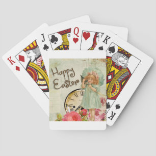 happy easter girl poker cards