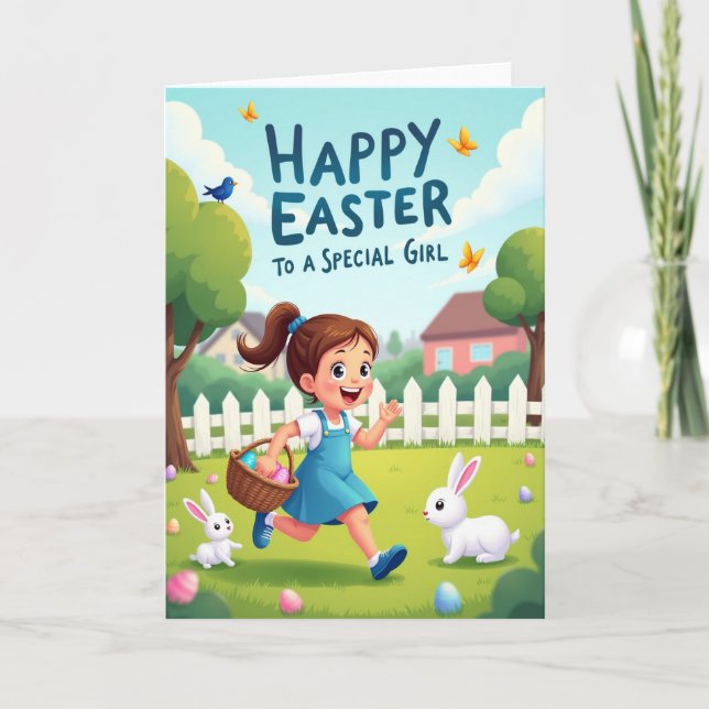 Happy Easter Girl Scene Card (Front)