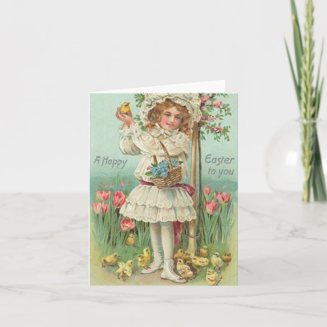 Happy Easter Girl Vintage Holiday Card (Front)