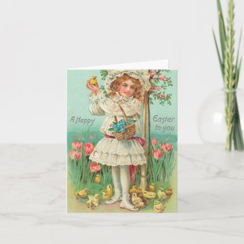 Happy Easter Girl Vintage Holiday Card