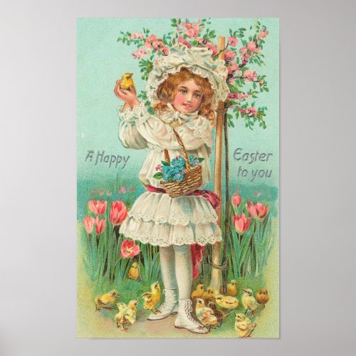 Happy Easter Girl Vintage Poster