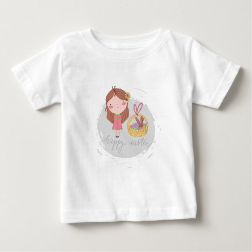 Happy Easter Girl with a Basket Art Baby T_Shirt