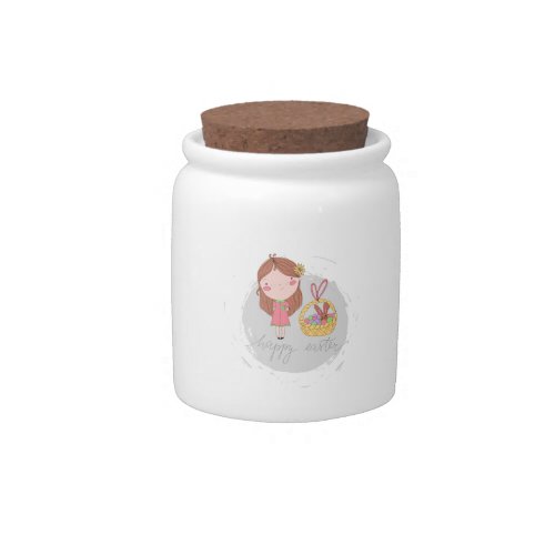 Happy Easter Girl with a Basket Art Candy Jar