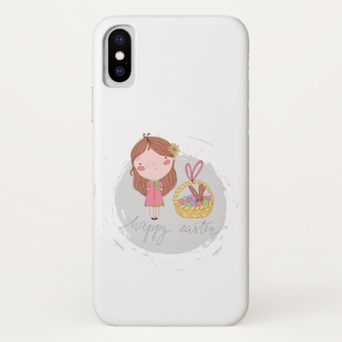 Happy Easter Girl with a Basket Art iPhone X Case