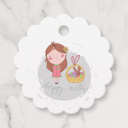 Happy Easter Girl with a Basket Art Favor Tags