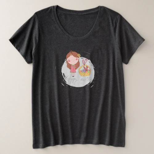 Happy Easter Girl with a Basket Art Plus Size T_Shirt