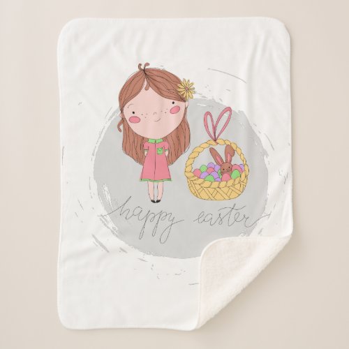 Happy Easter Girl with a Basket Art Sherpa Blanket