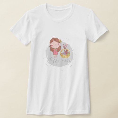 Happy Easter Girl with a Basket Art T_Shirt