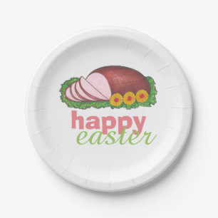 Happy Easter Glazed Sliced Ham Dinner Plates